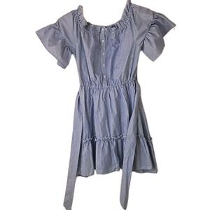 True Destiny Dress Women's Plus Size 1X Ruffle Sleeve Boho Casual Flowy Blue